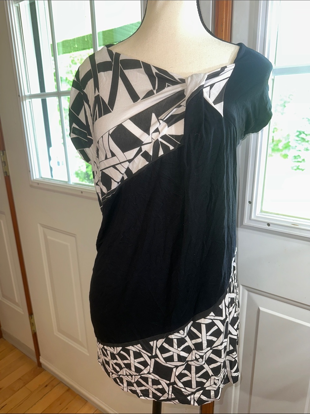 Desigual Black & White Geometric Knot-Front Tunic